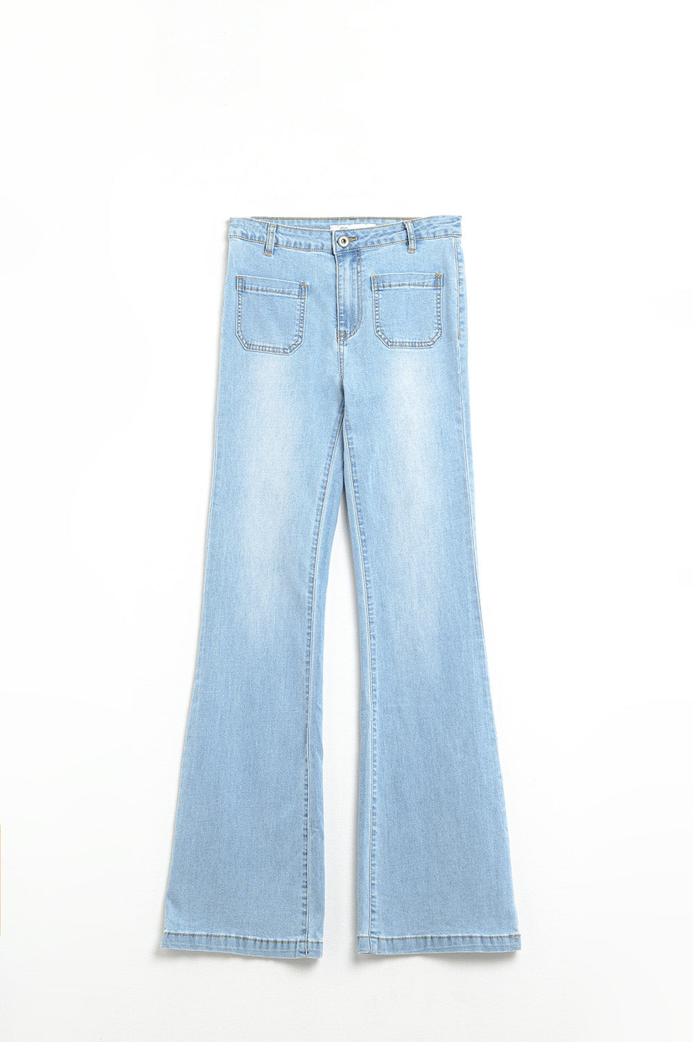 Skinny Light Wash Flare Jeans With Front Pockets - Denim