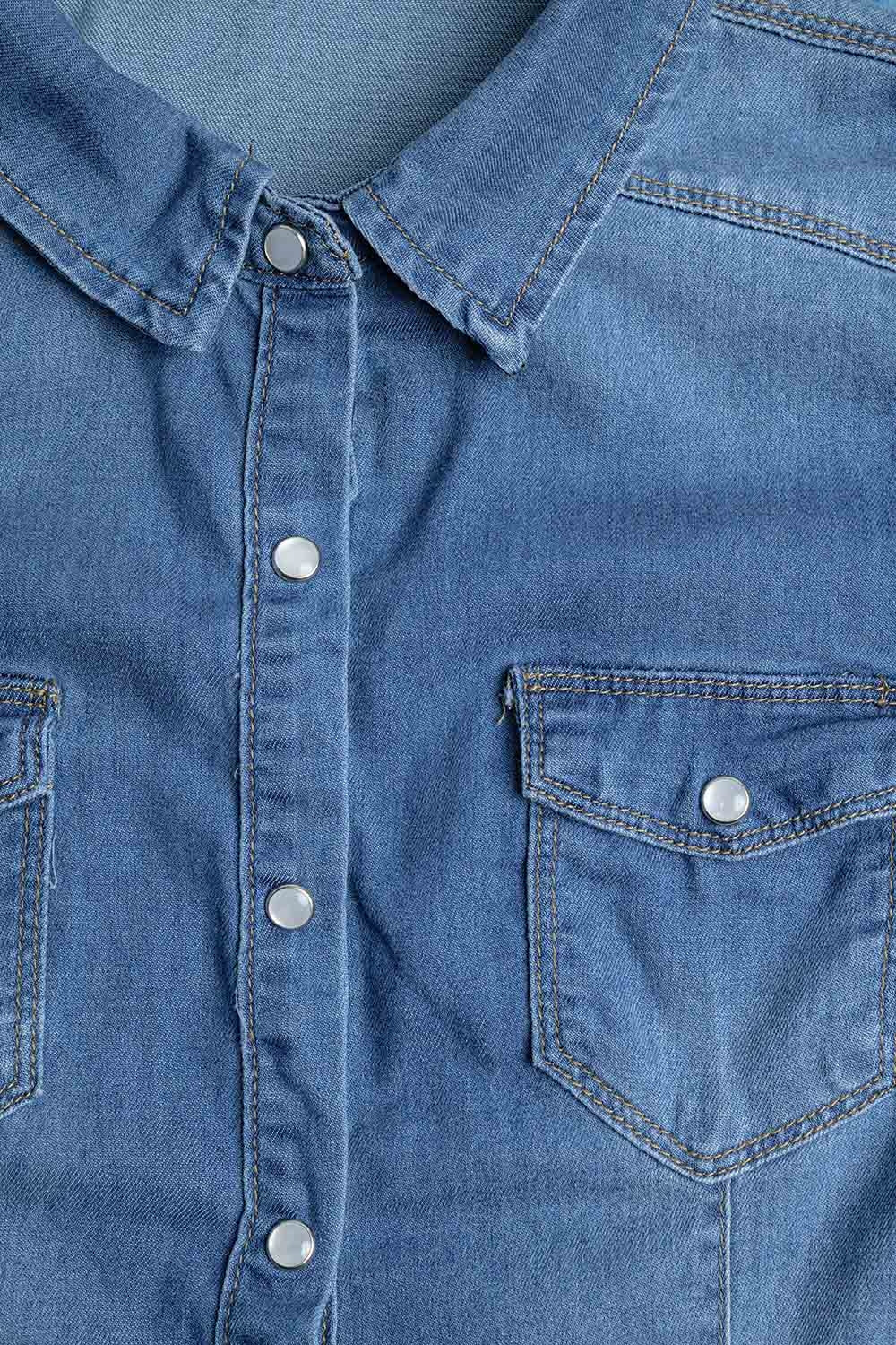 Fitted Stretch Denim Shirt With Chest Pockets - Shirts