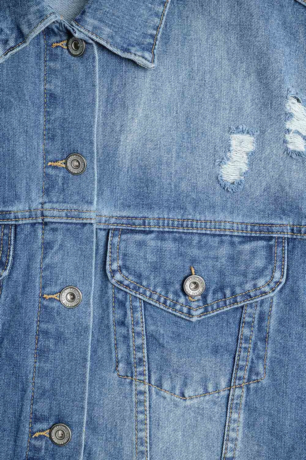 Denim Jacket with Jogging Fabric Sleeves