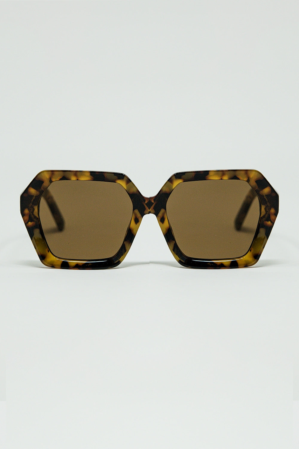 Rectangular sunglasses in brown abstract print translucent color
