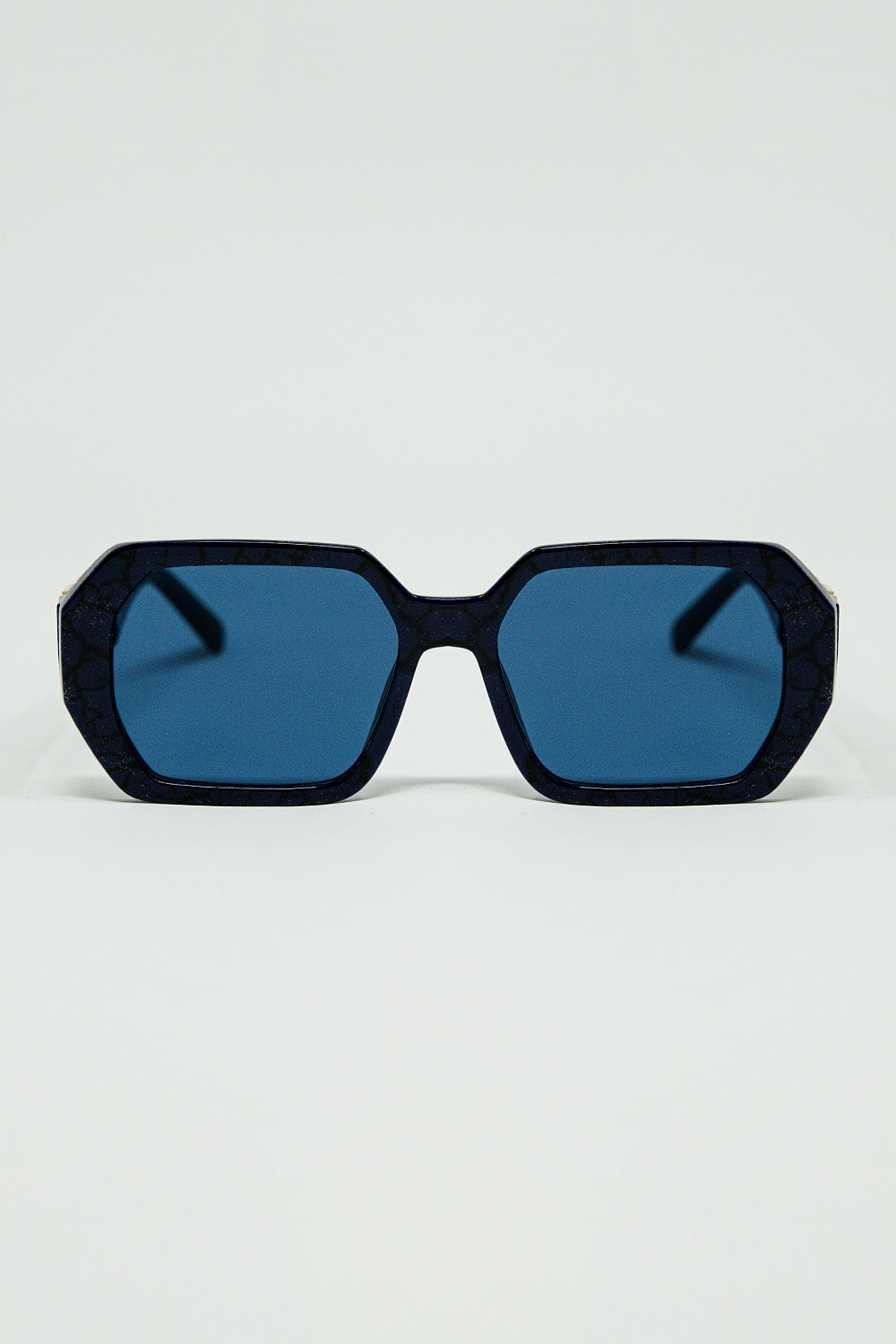 Diamond-Shaped Sunglasses In Black with Deep Blue Lenses