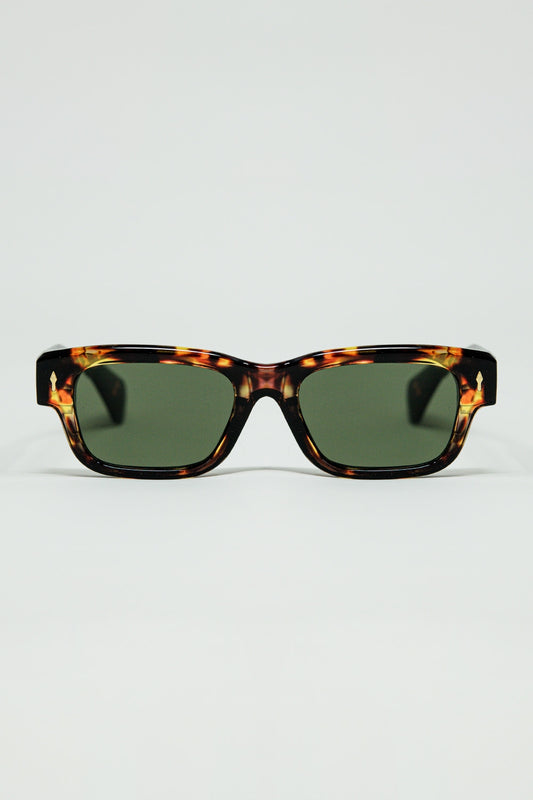 Amber Sunglasses with Dark Green Oval Lenses - Sunglasses