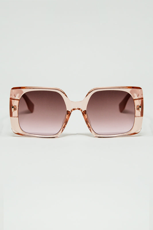 Pink square sunglasses with gold detail on the side - Sunglasses