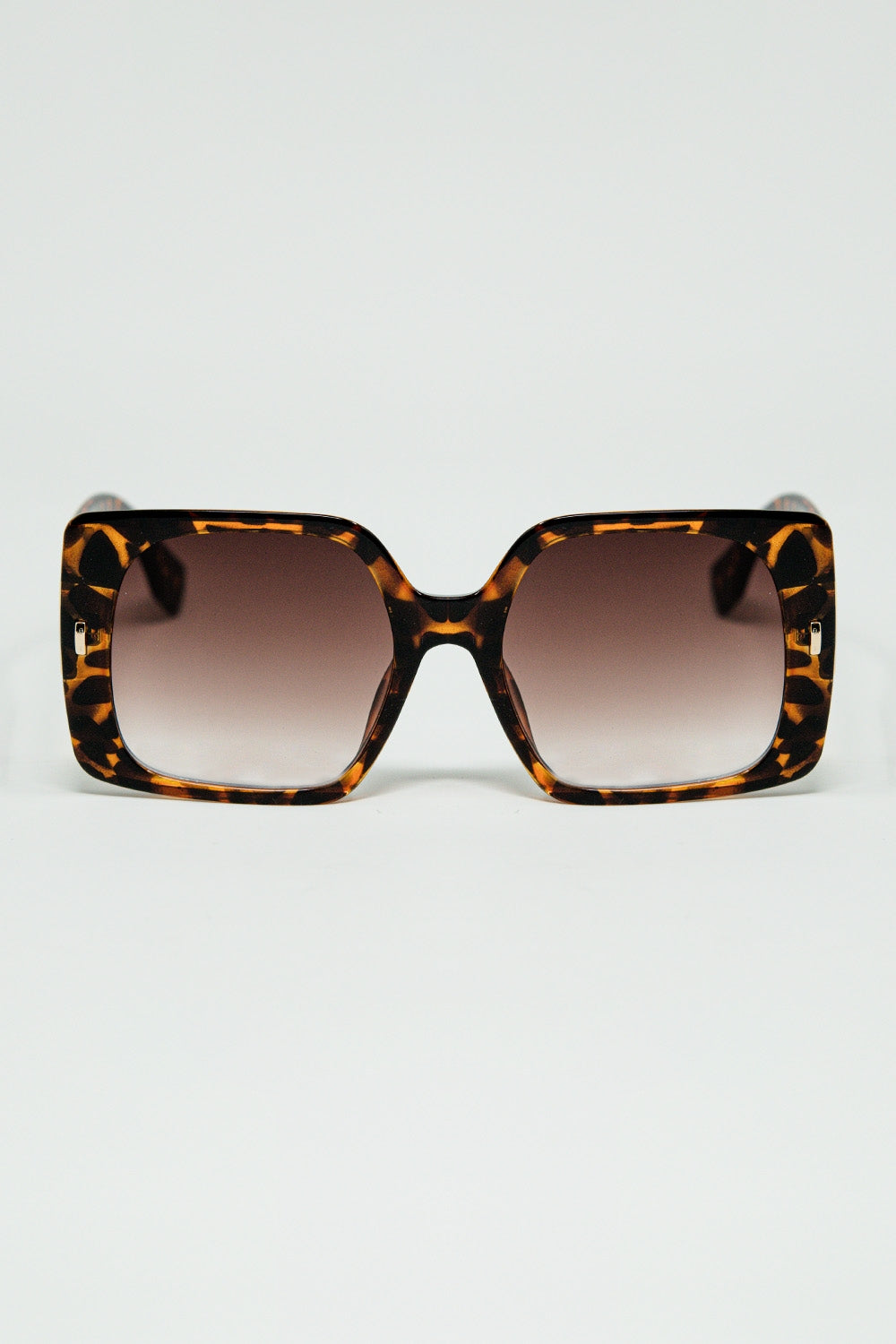 tiger print square sunglasses with gold detail on the side