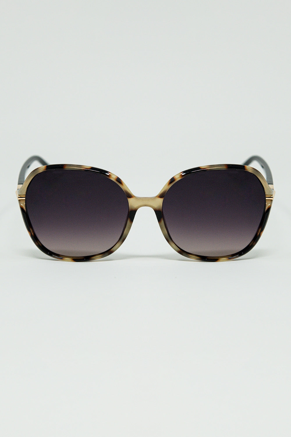 Round beige printed sunglasses with gold metal detail