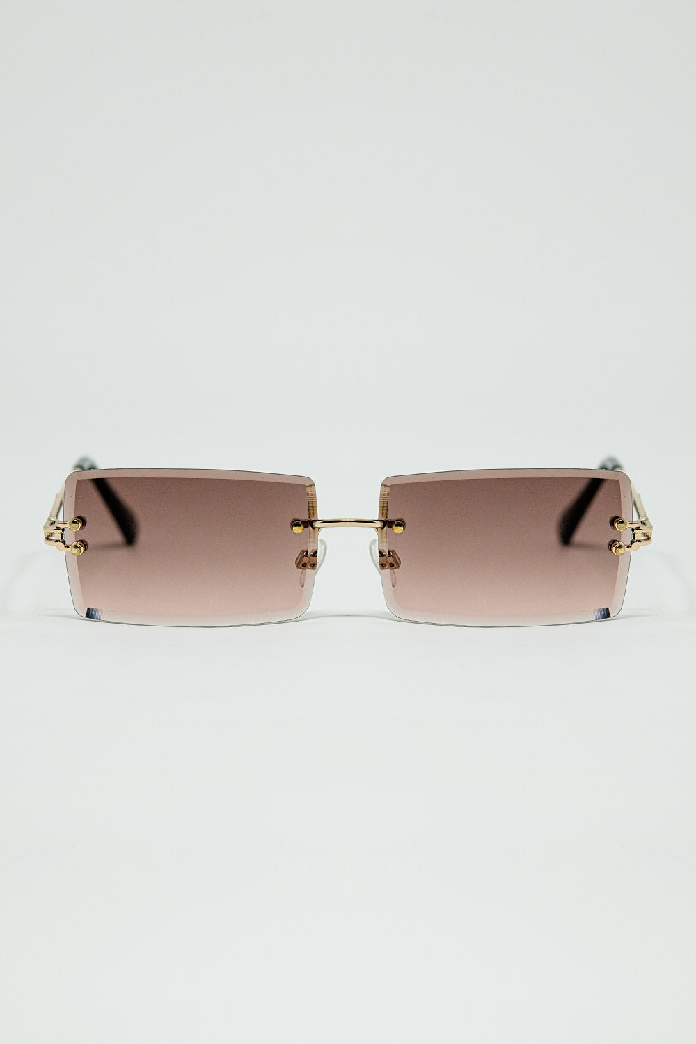 Gold Thin Rimless Square Sunglasses with Soft Brown Gradient Lenses