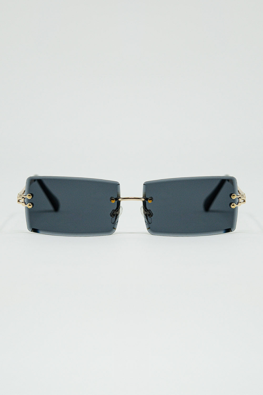 Gold Thin Rimless Square Sunglasses With Black Lenses