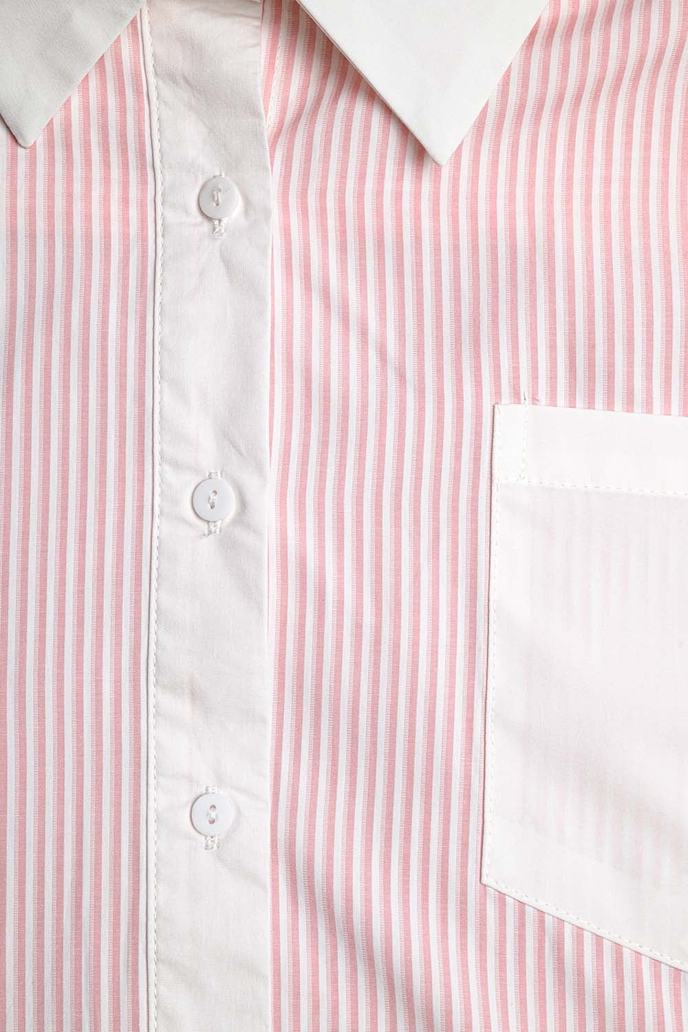 Pink Striped Shirt with pocket and white collar - Shirts
