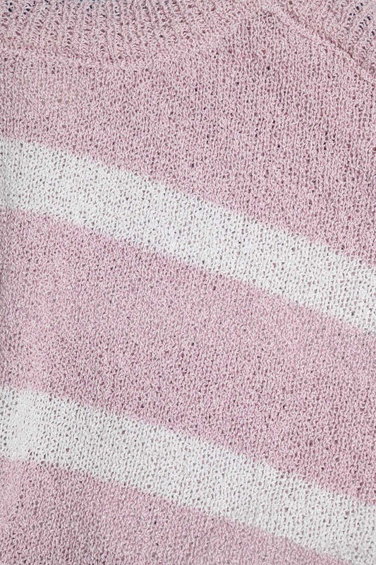 Heather Sweater With Open Shoulders and Horizontal Stripes in Pink