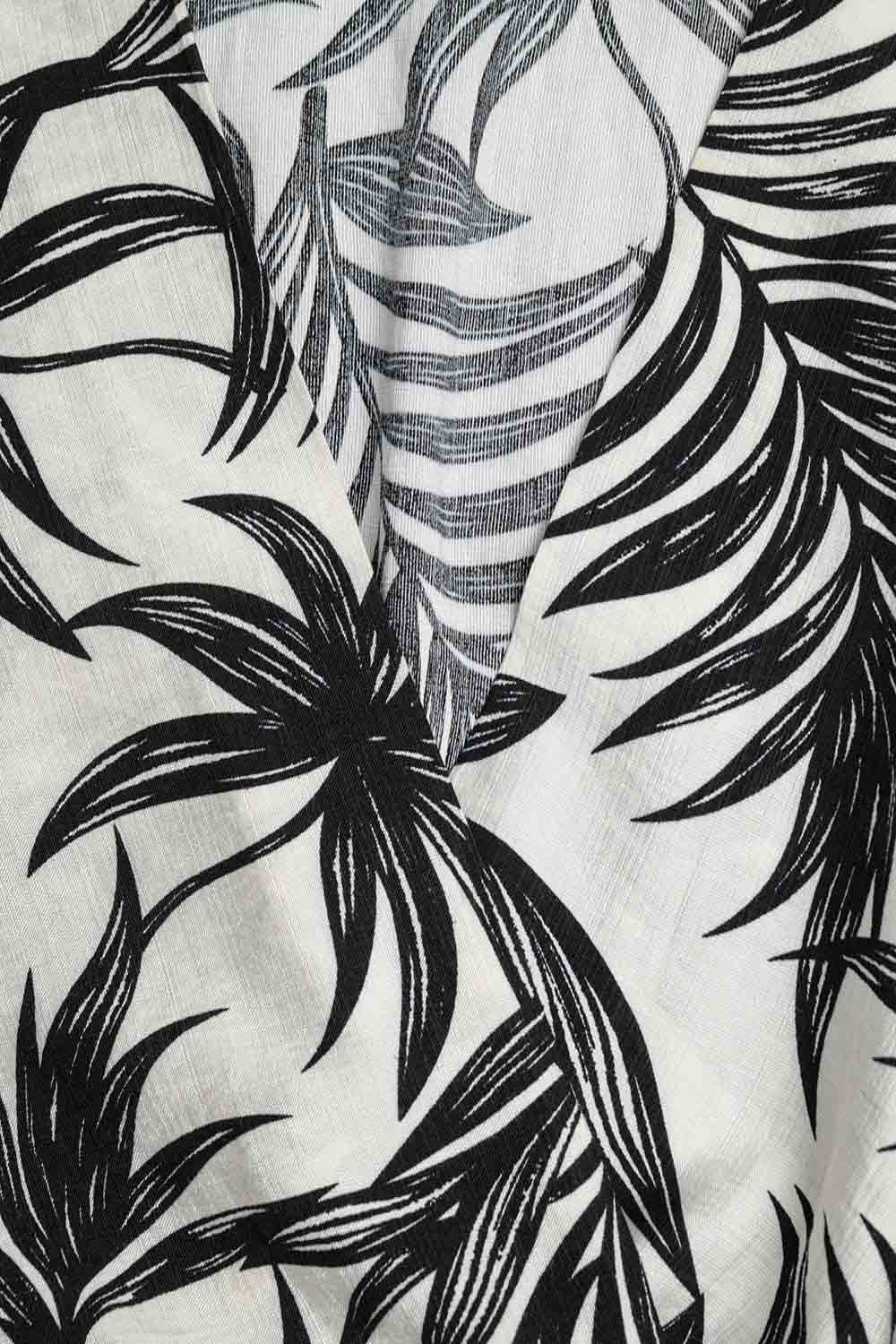 Cropped Top In White With Tropical Motif in Black - Shirts