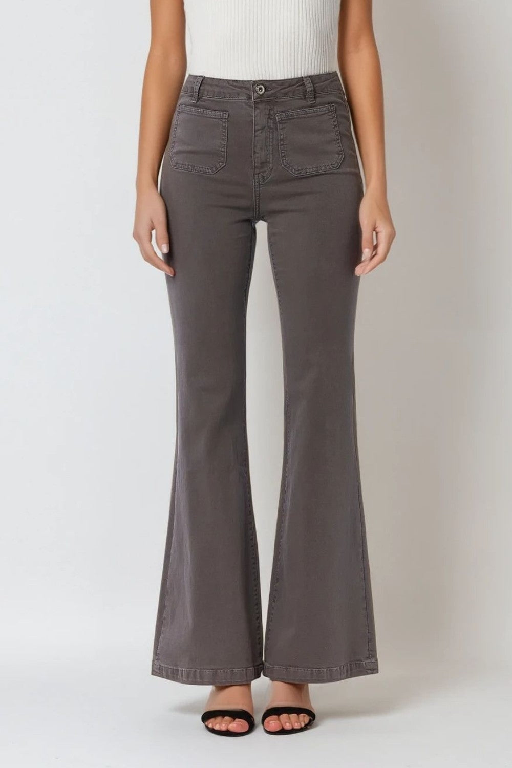 Dark grey Skinny Flared Jeans With Front Pocket Detail - trousers