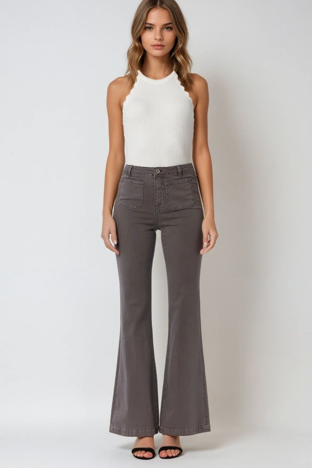 Dark grey Skinny Flared Jeans With Front Pocket Detail - trousers