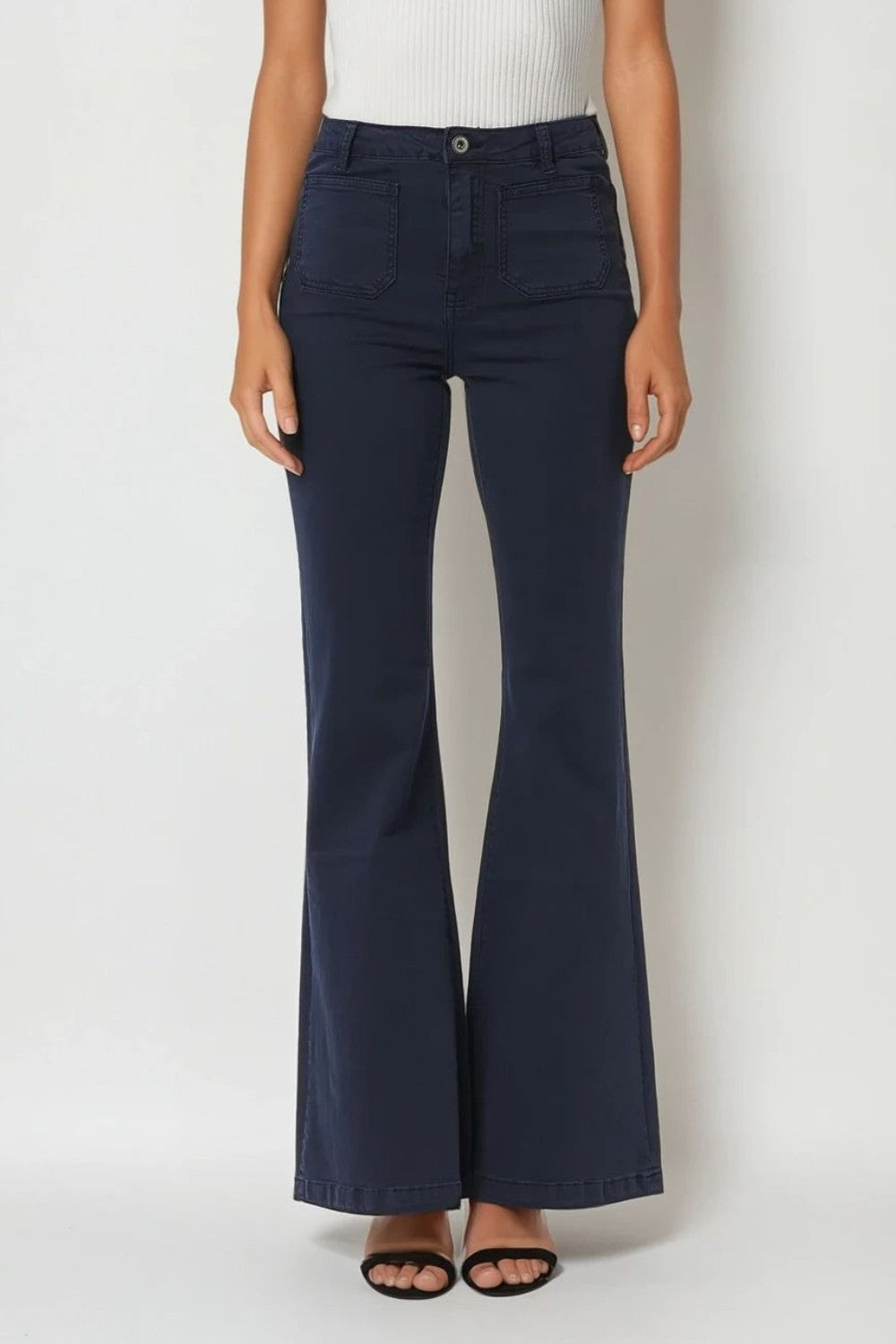 Navy Skinny Flared Jeans With Front Pocket Detail - trousers