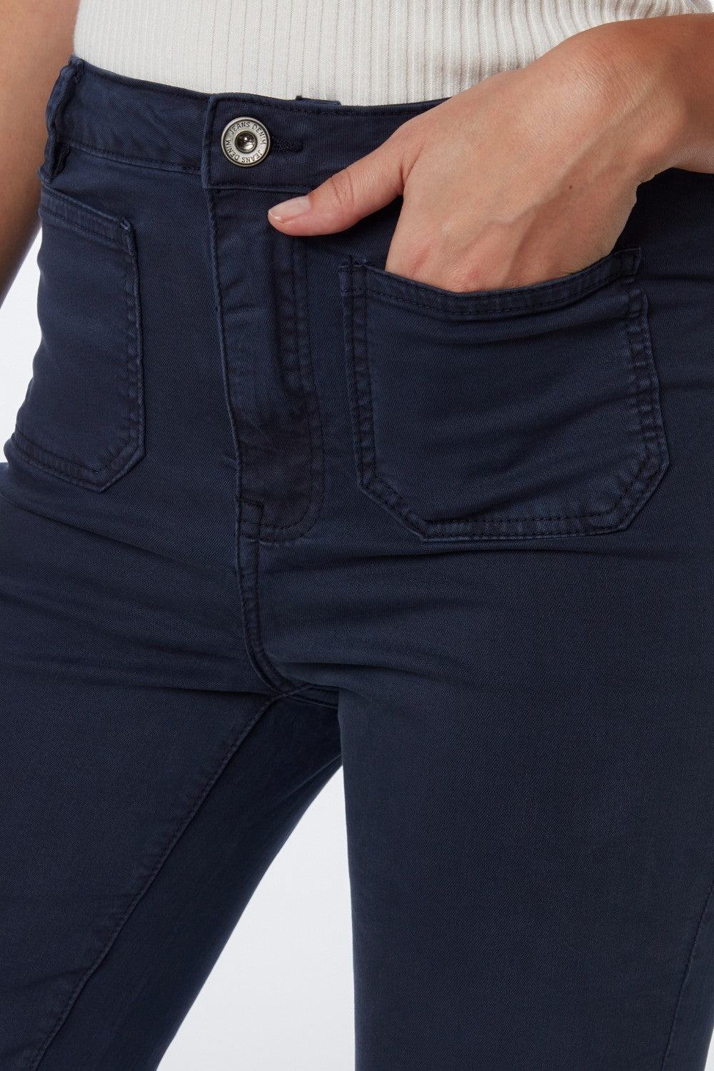 Navy Skinny Flared Jeans With Front Pocket Detail - trousers