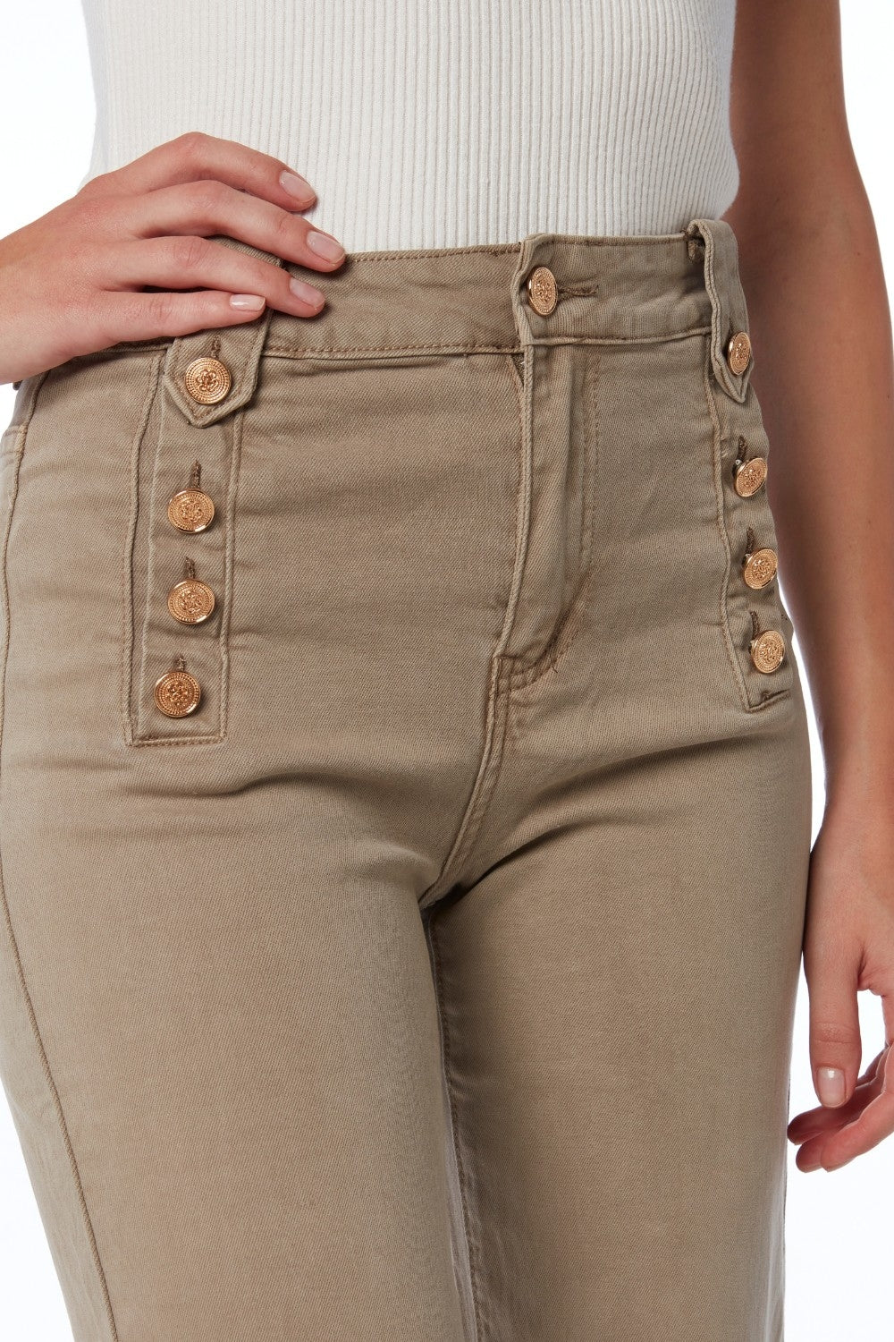 Straight Jeans With Gold Buttons At the Side in beige - trousers