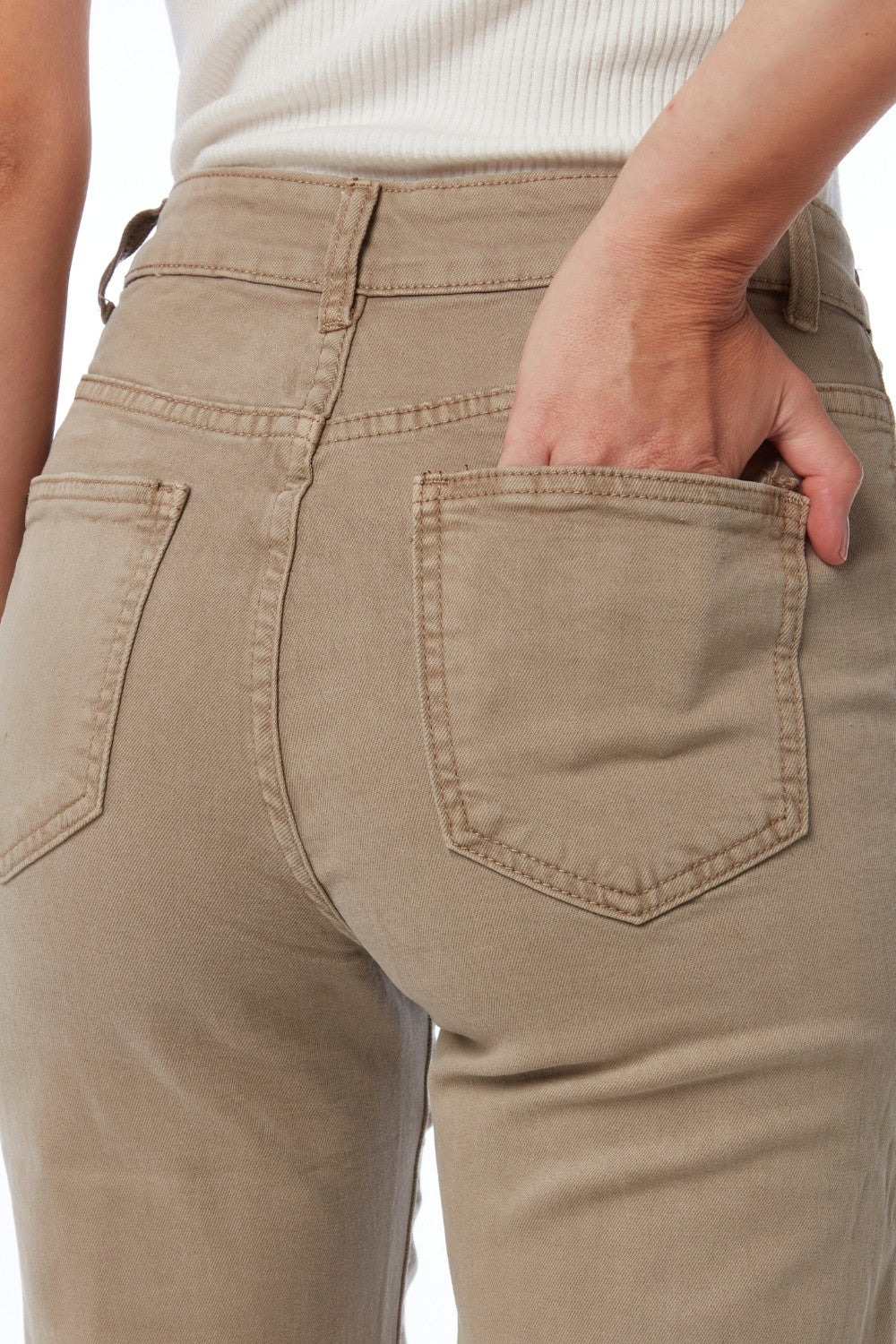 Straight Jeans With Gold Buttons At the Side in beige - trousers