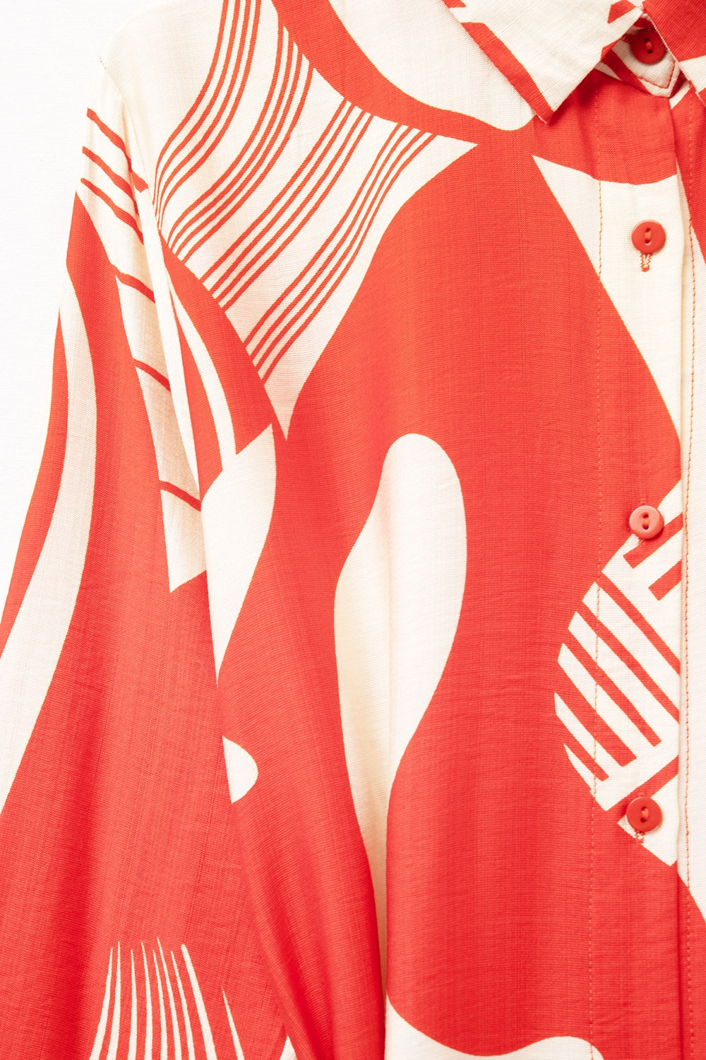 abstract print button-down dress in red - dress