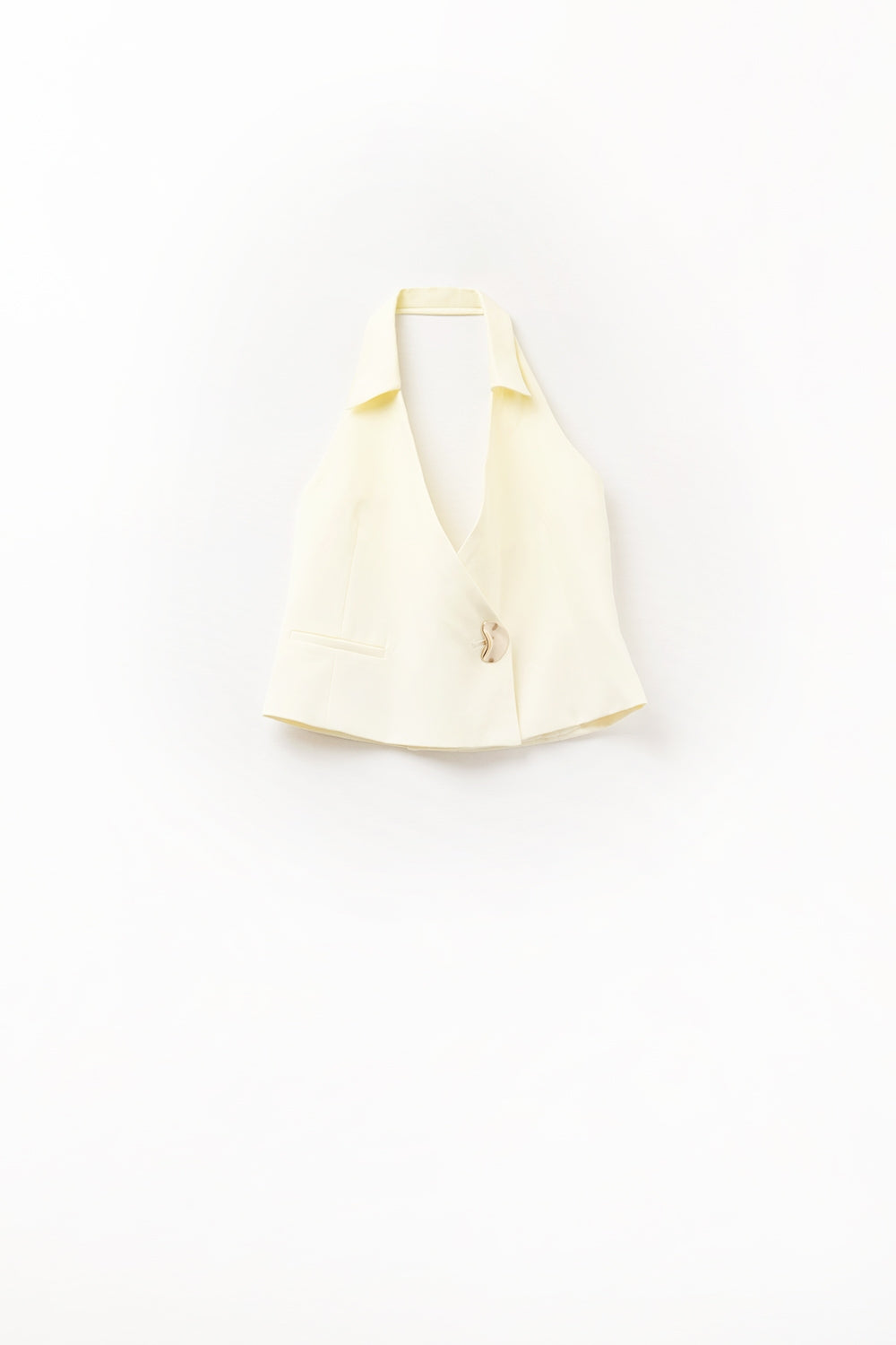 Yellow wrap vest with detailed gold button