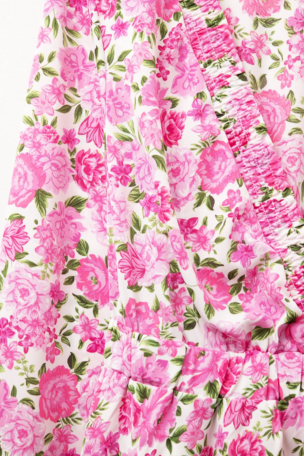 Floral V-Neck Dress with Pink Blooms and Green Accents - dress