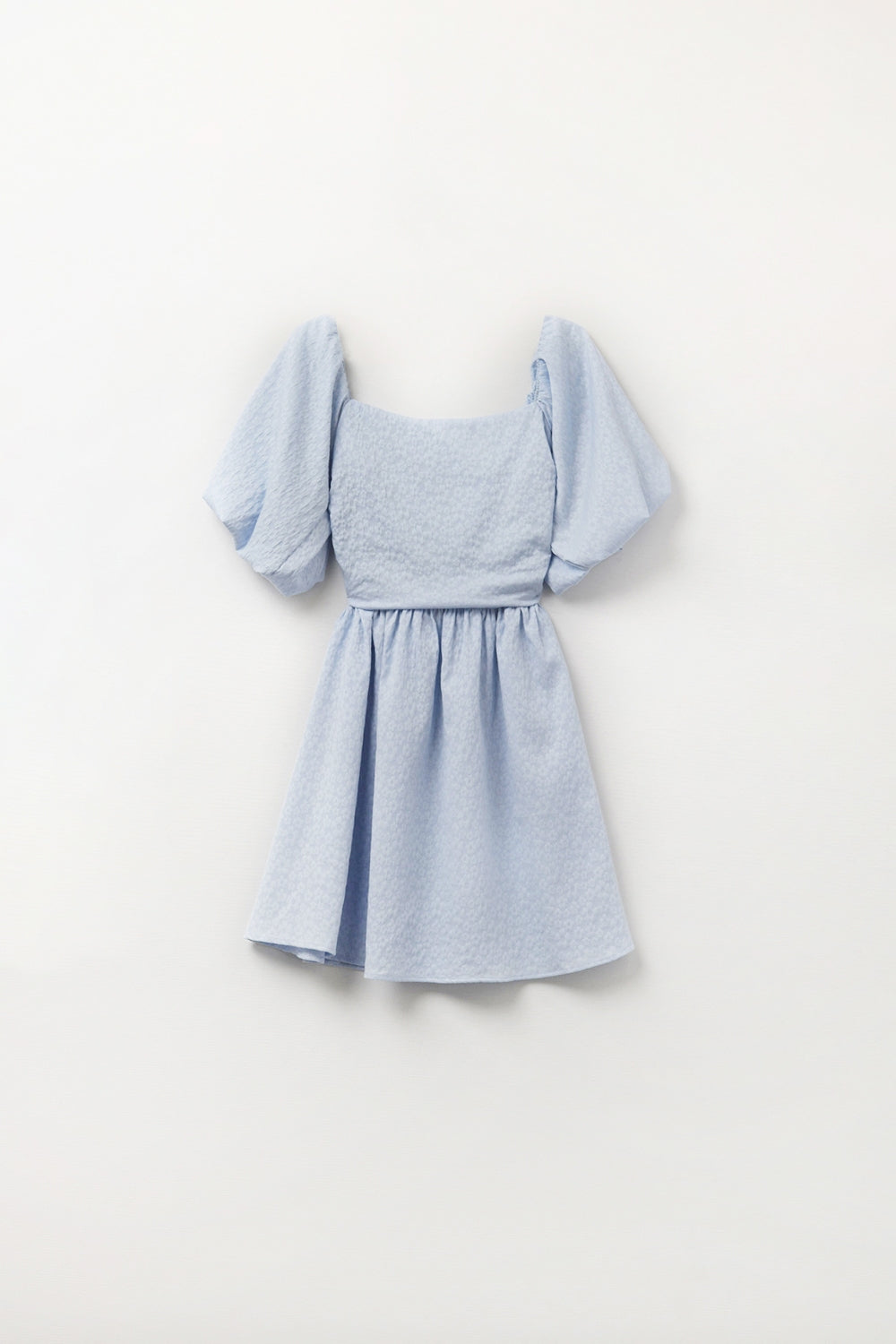 Puff Sleeve Textured Mini Dress in Light Blue - dress