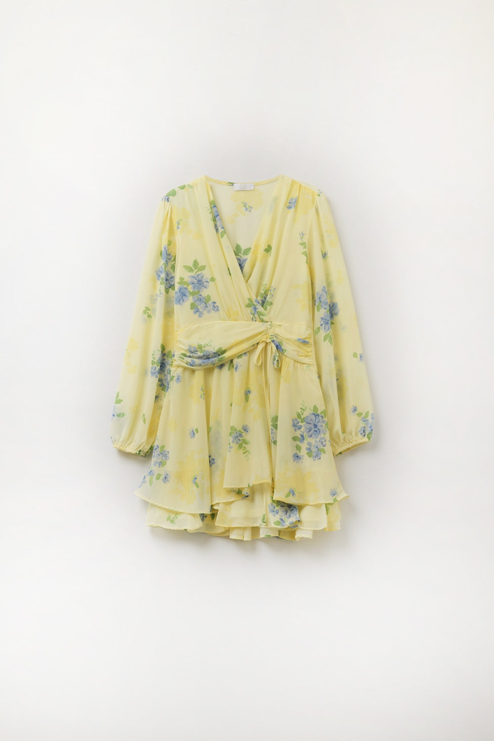Butter yellow spring mini dress with ruched design - dress