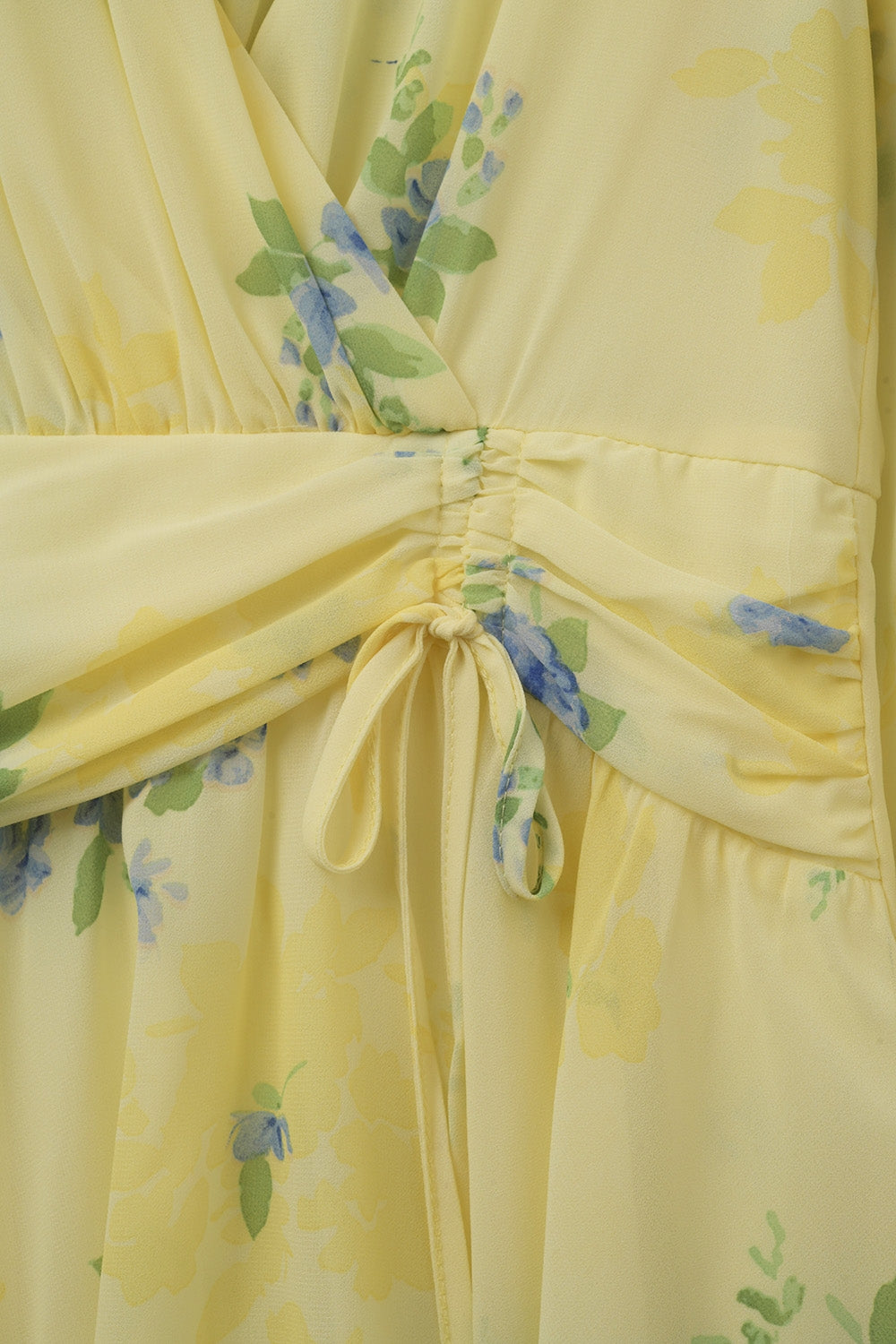 Butter yellow spring mini dress with ruched design - dress