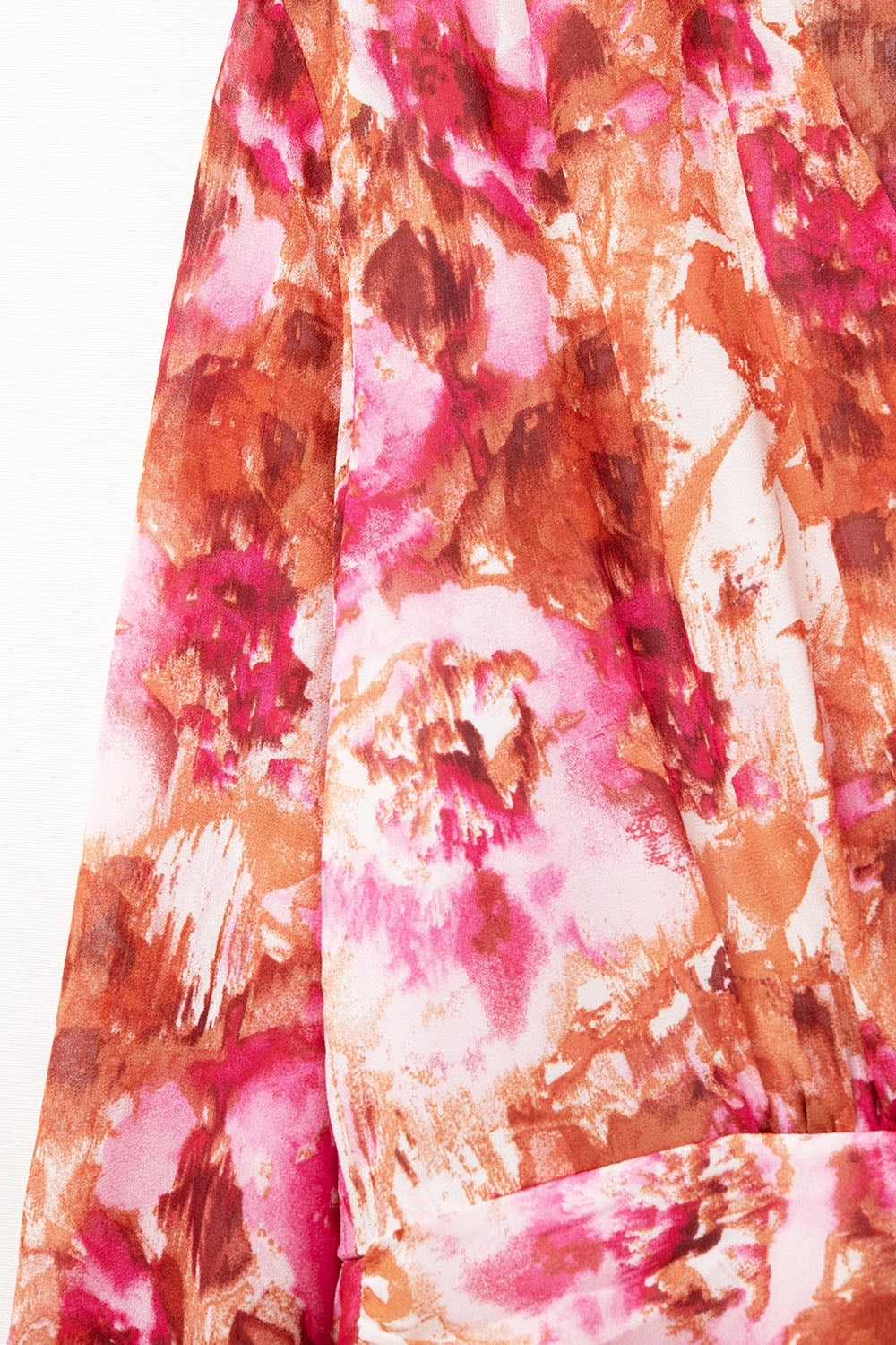 Abstract Print Mini V Neck Dress With Rouche at Waist - dress