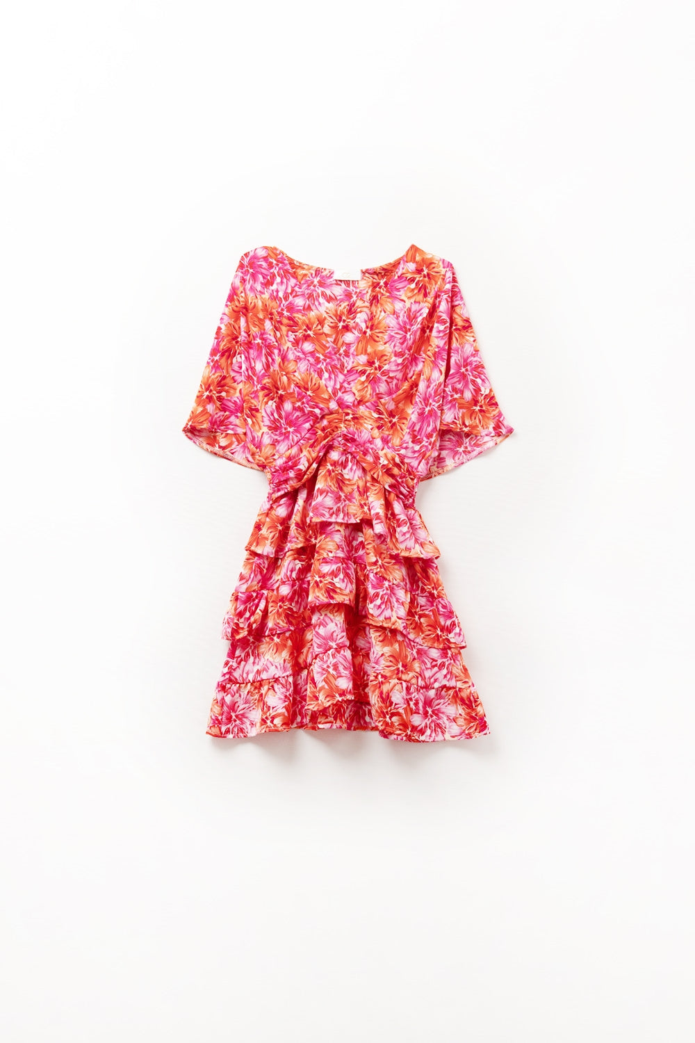 Floral printed Dress With Pink Orange and Red Tones - dress