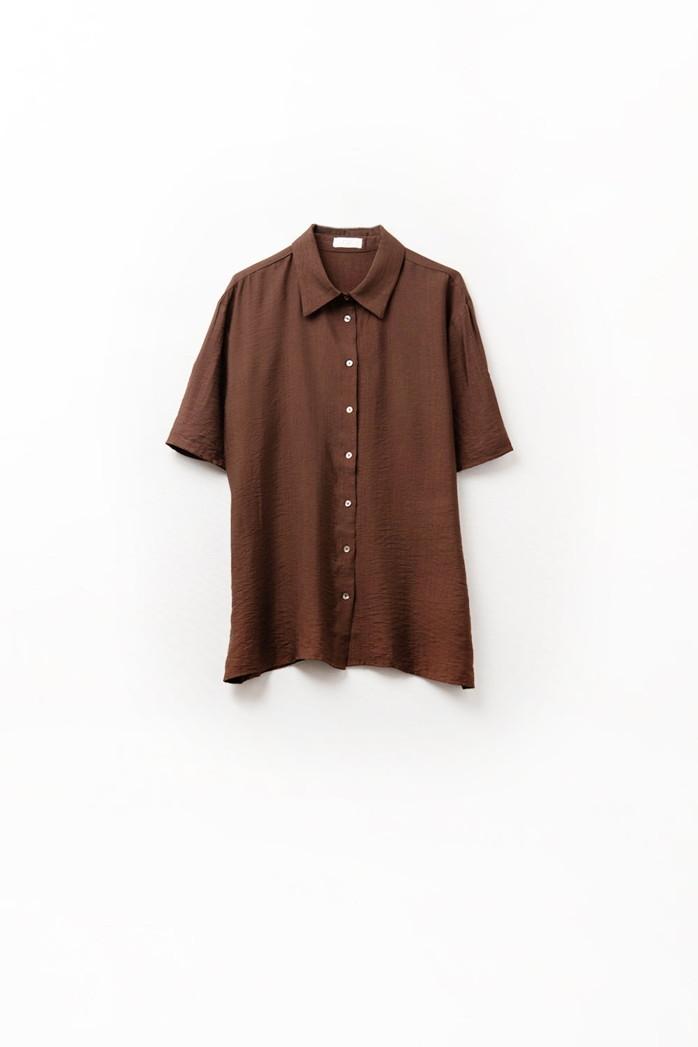 Chocolate Brown shirt with short sleeves and pleat on the sleeve - Shirts