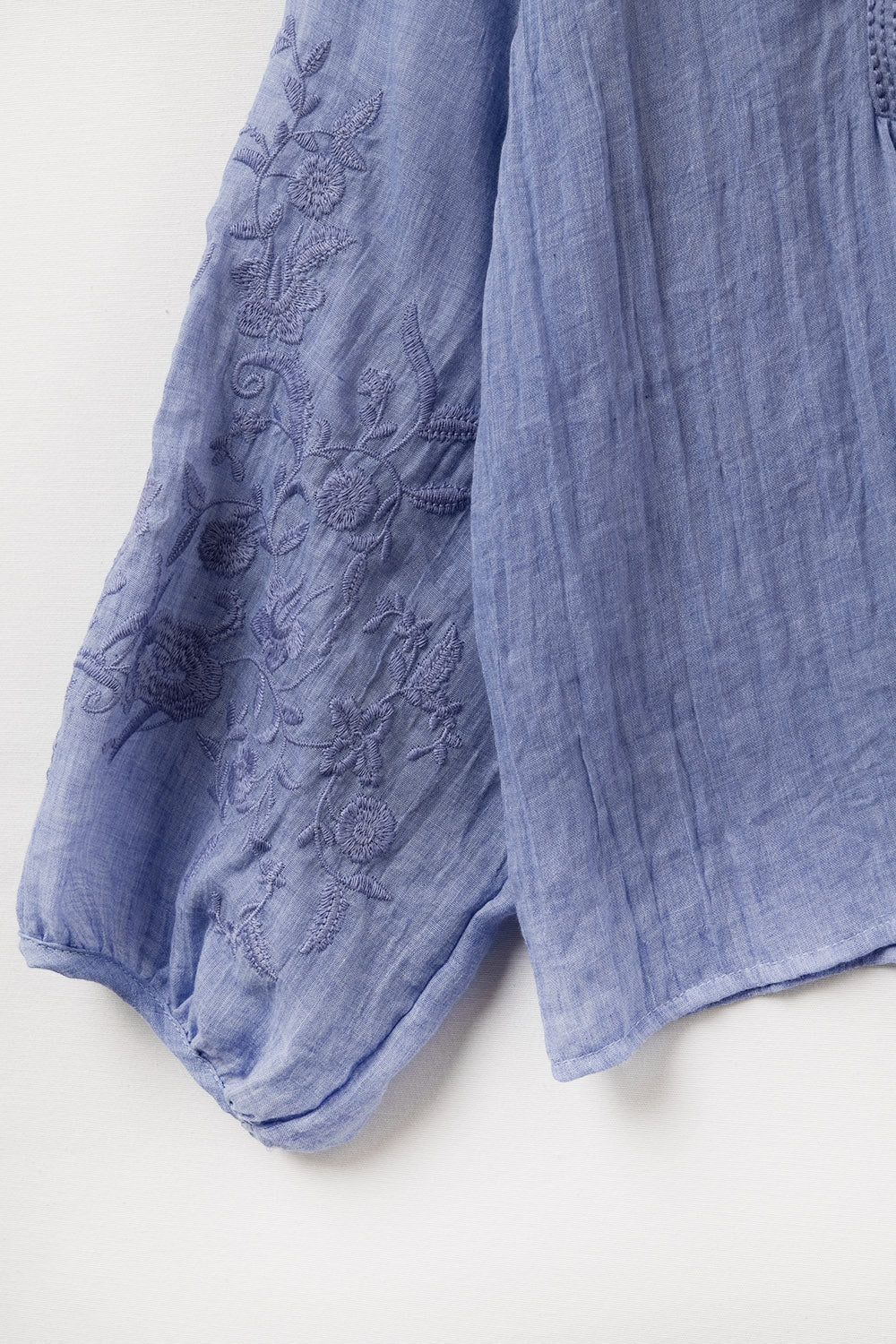 Blue chiffon blouse with embroidery on the sleeves - Shirts