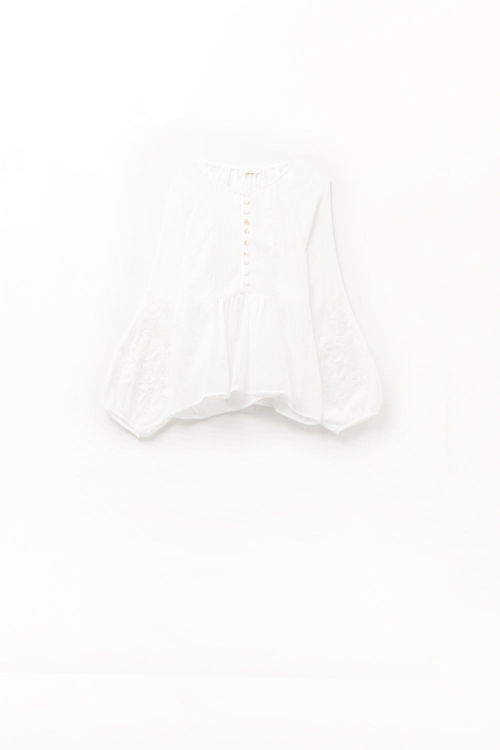 white chiffon blouse with embroidery on the sleeves - Shirts