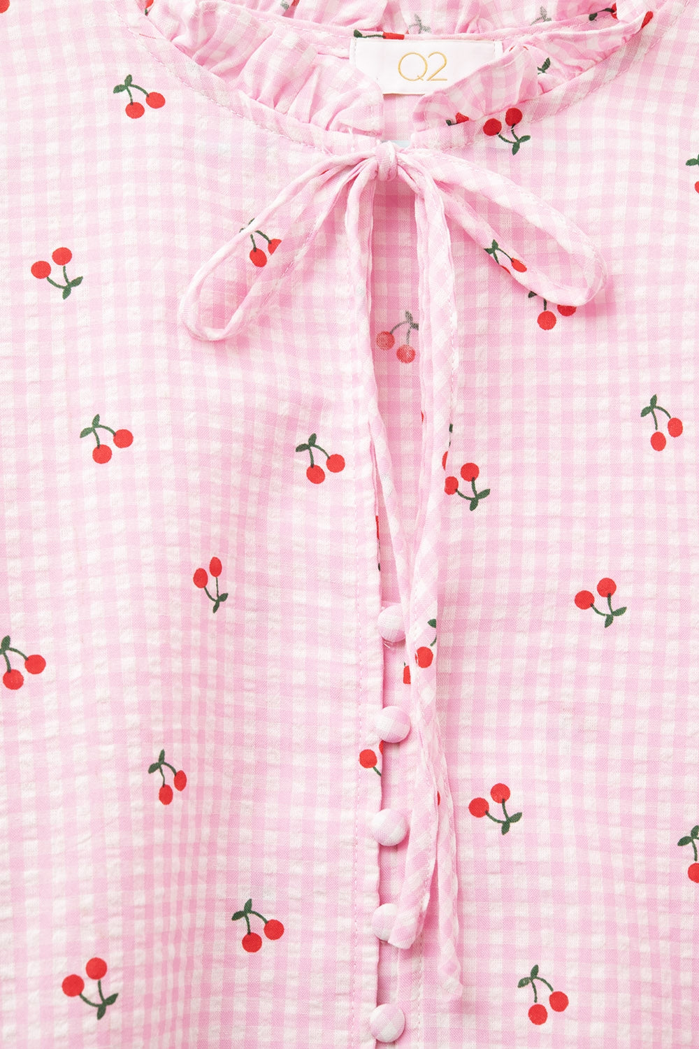 Pink Blouse with Cherry Details and Tied Bow - Shirts