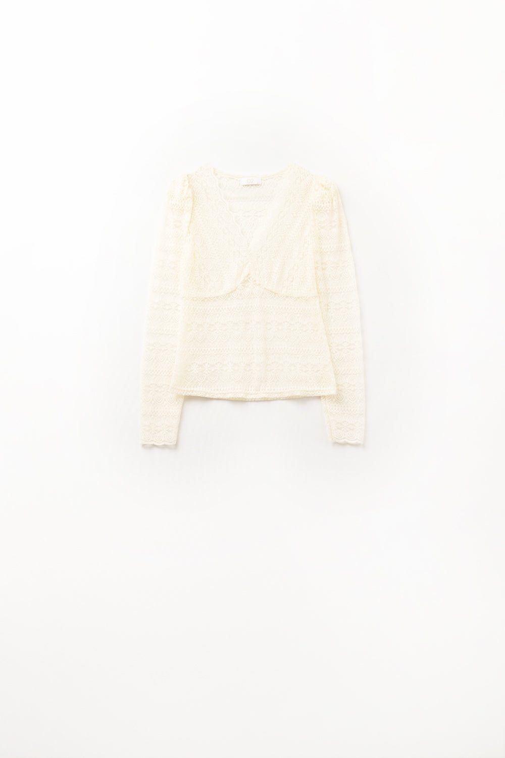 Romantic V-neck Lace Top With Long Sleeves in beige