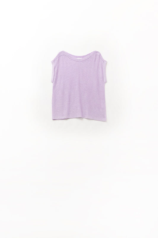 Lilac boat neck mesh sweater with dropped sleeves