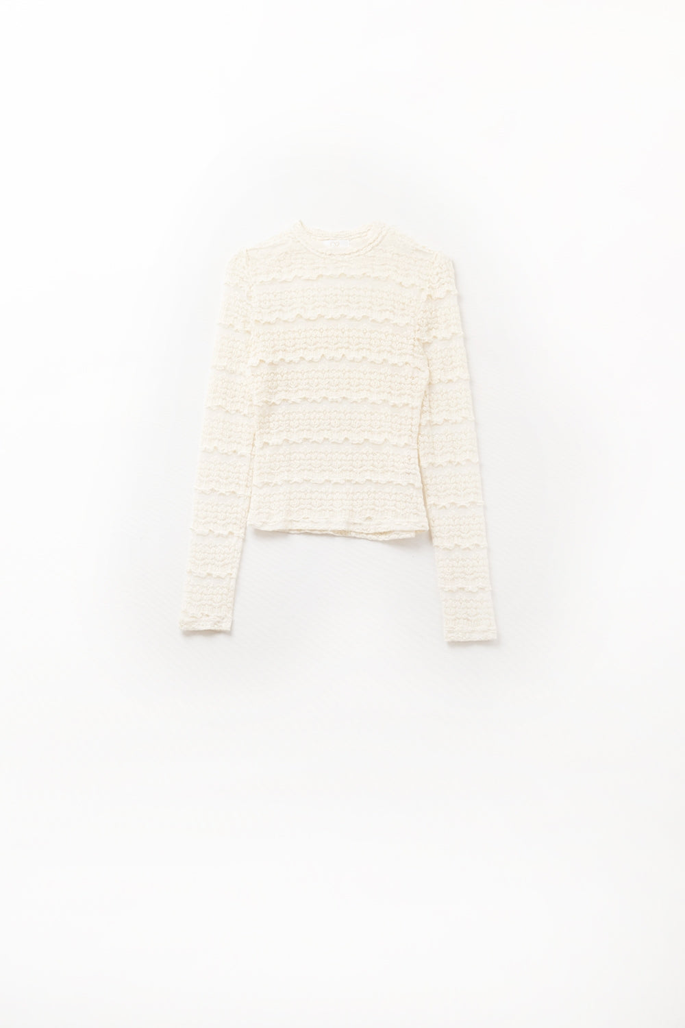 Floral Lace Top With Crew Neck in Cream