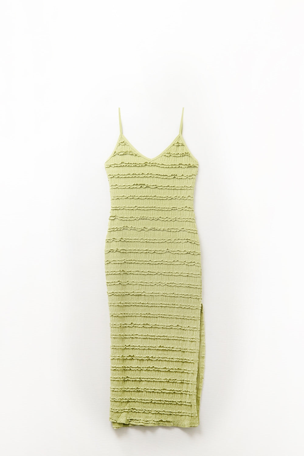 Ruffle Maxi Dress With Slit in Green color - dress