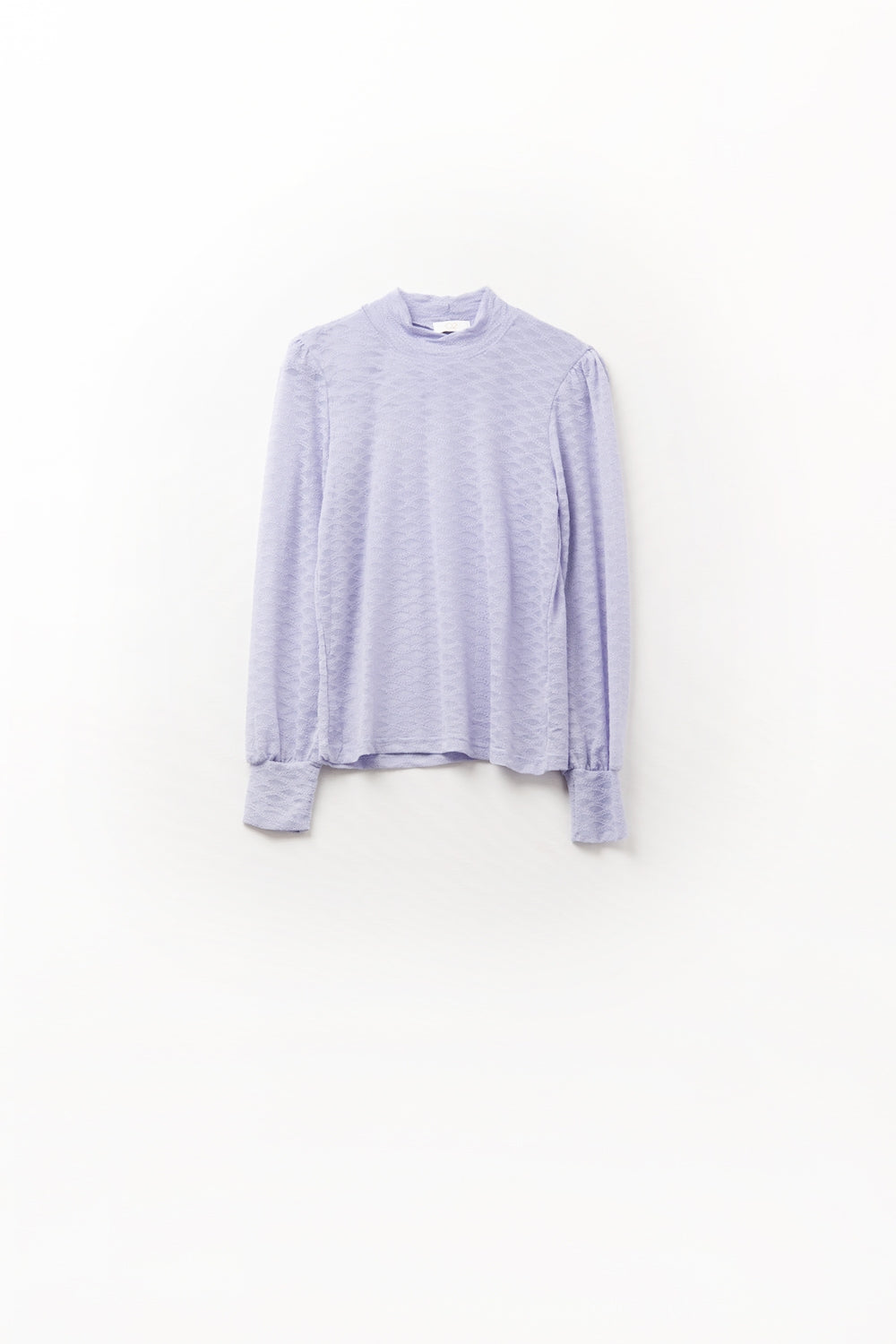 Lilac lace top with high neck and cuff detail