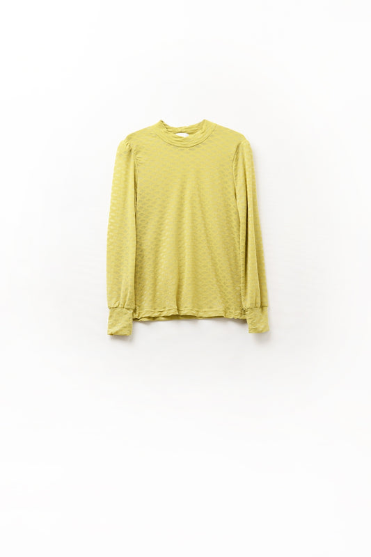 green lace top with high neck and cuff detail - top