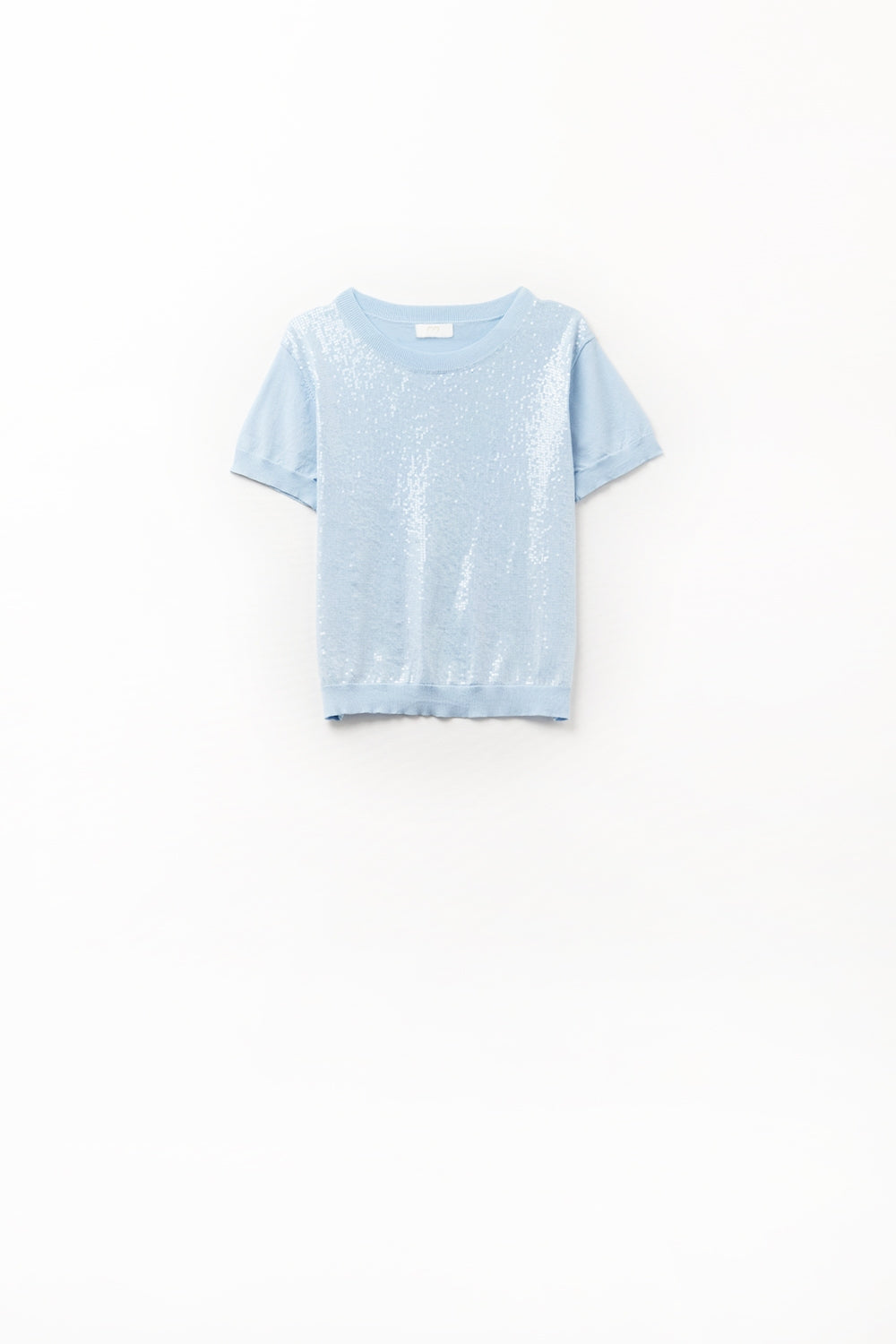 Baby Blue Sequin Sweater with Crew Neck