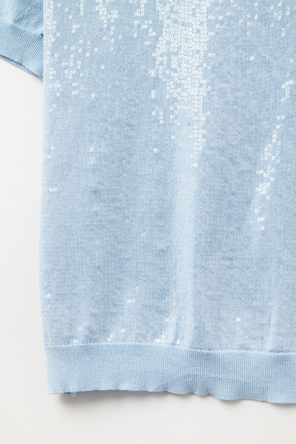 Baby Blue Sequin Sweater with Crew Neck