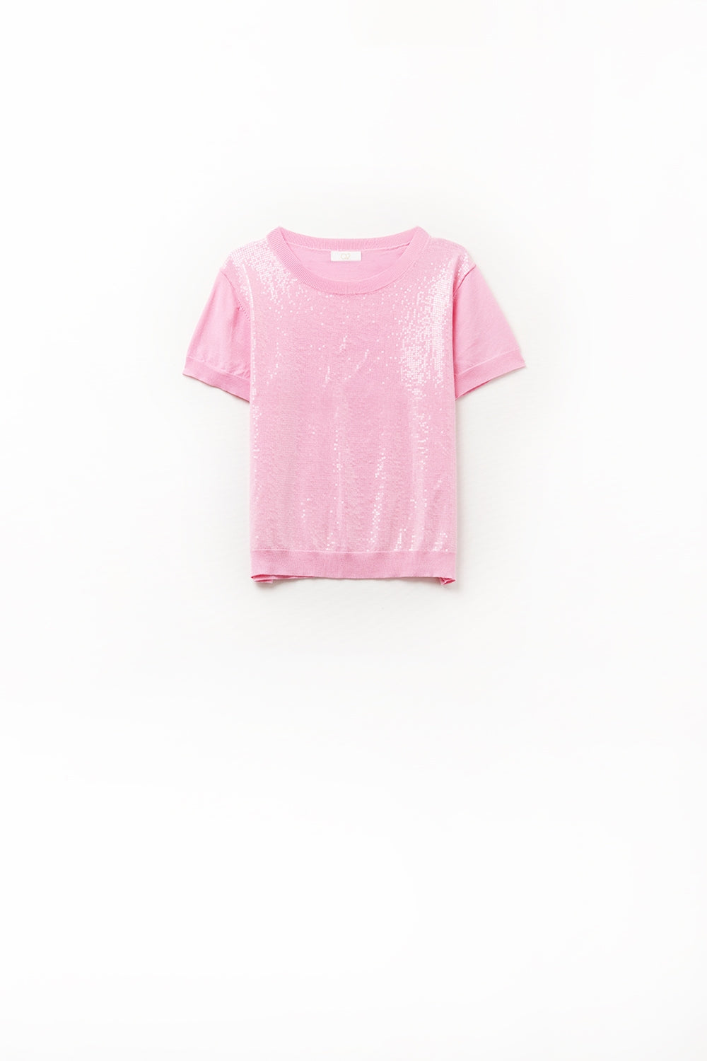 Pink Sequin Sweater with Crew Neck
