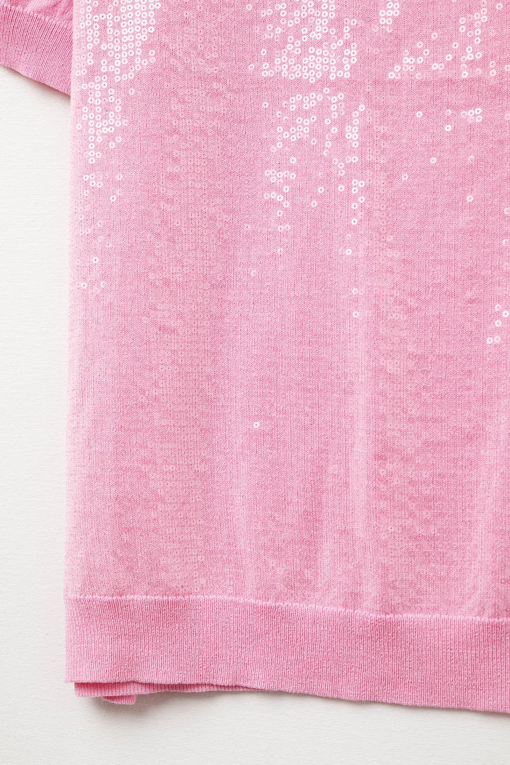 Pink Sequin Sweater with Crew Neck