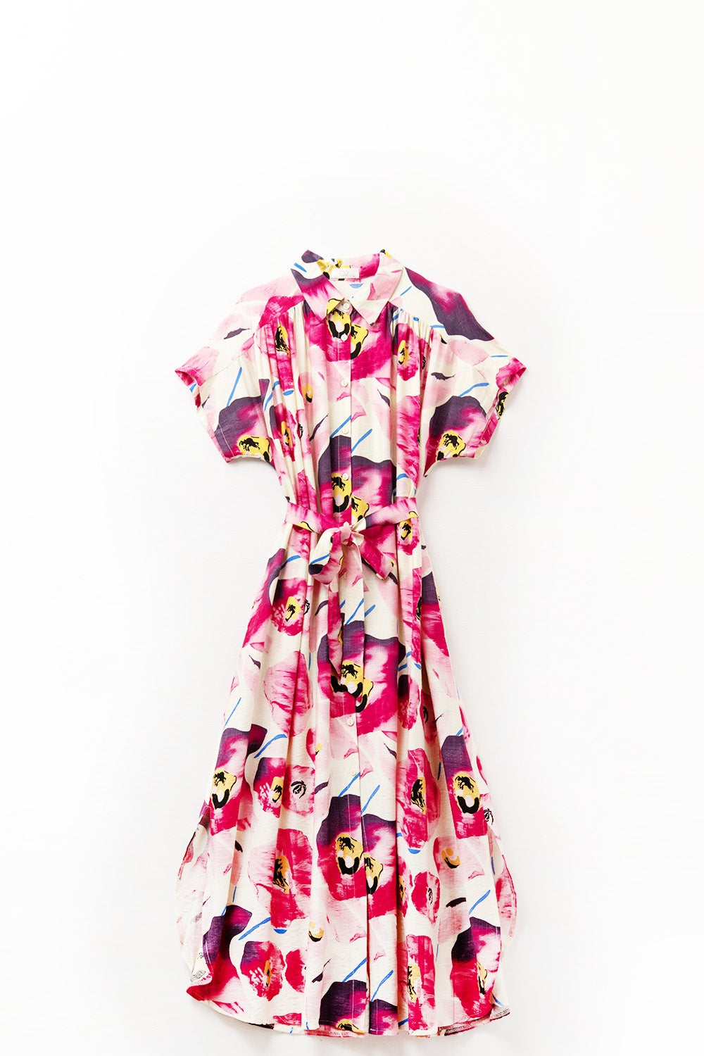 Floral printed buttoned shirt dress in fuchsia - dress