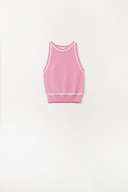 Sleeveless Sweater In Pink Featuring detail White Lines