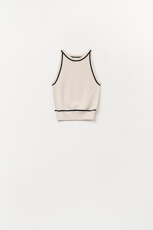 Sleeveless Sweater In Beige Featuring detail Black Lines