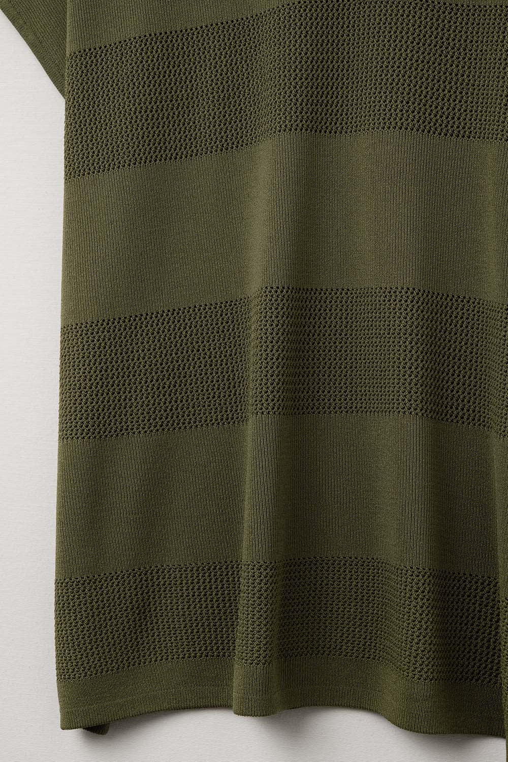 Khaki V-neck knit sweater with open stitch detail - Jumpers