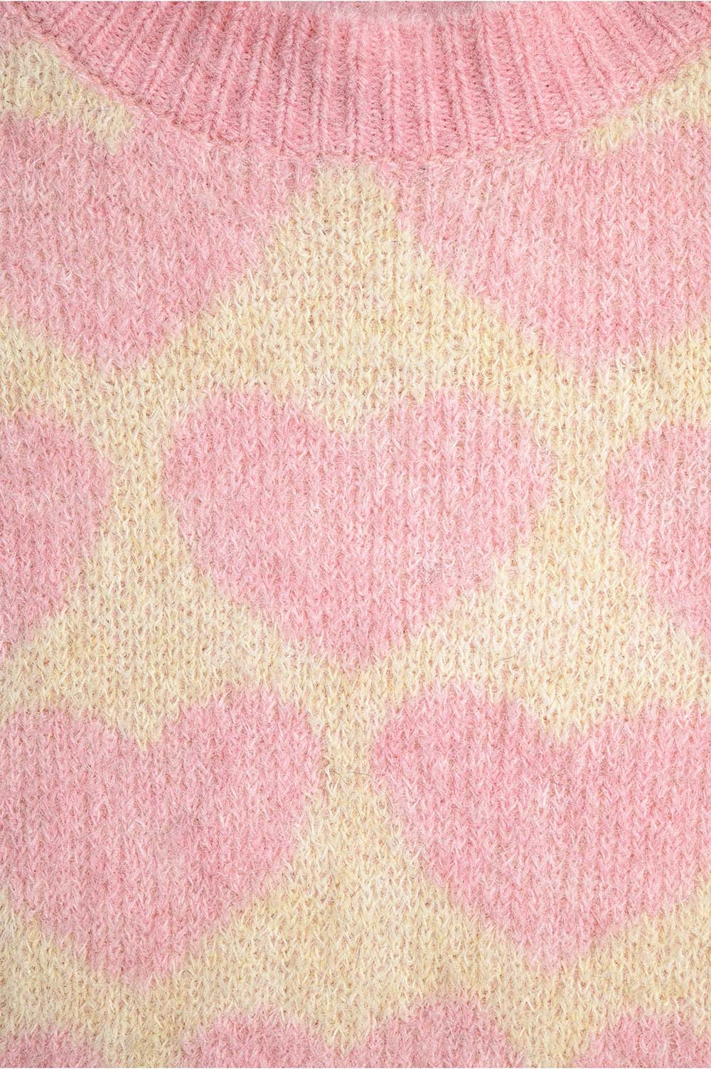 Super Soft Oversized Cream Sweater With Pink Hearts All Over