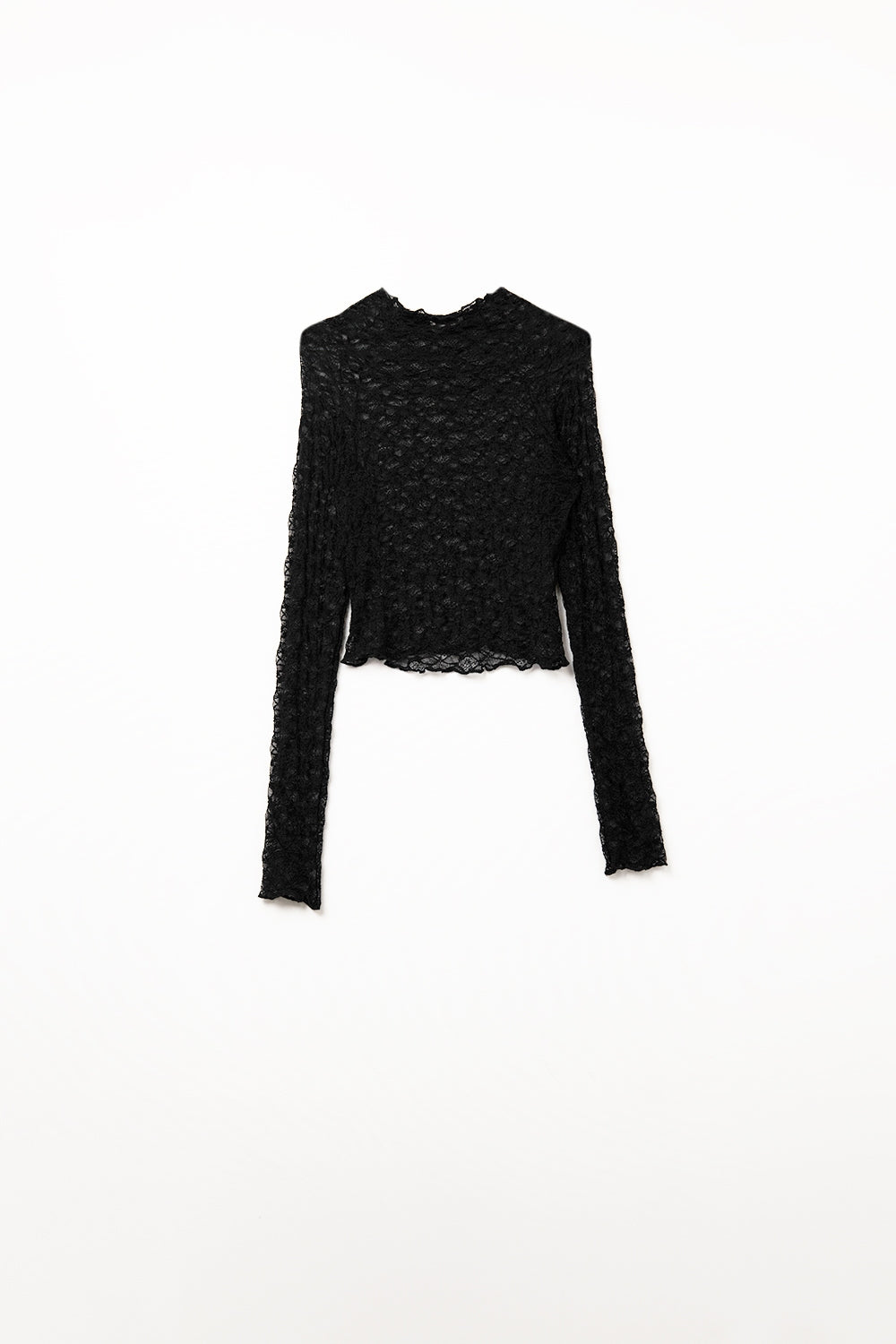 Black Cropped lace t-shirt with Long Sleeves