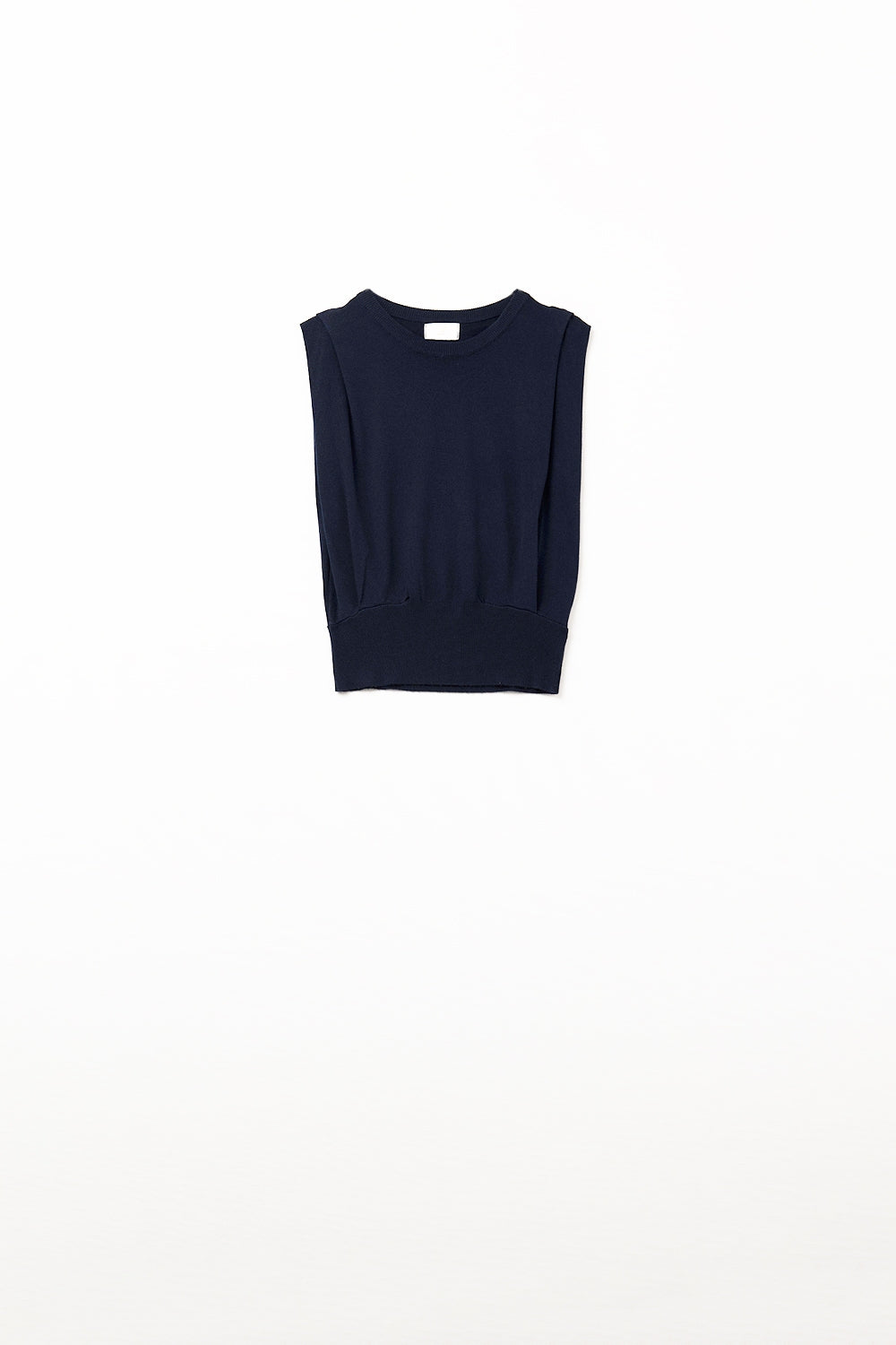 Sleeveless Knited Top With Shoulder Drape in Navy - jumper