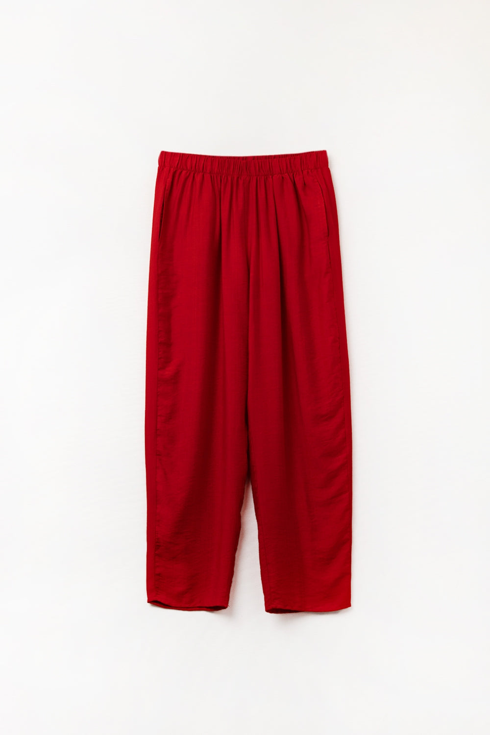 Summery Pants With Elastic Waist and Pockets In Red - trousers